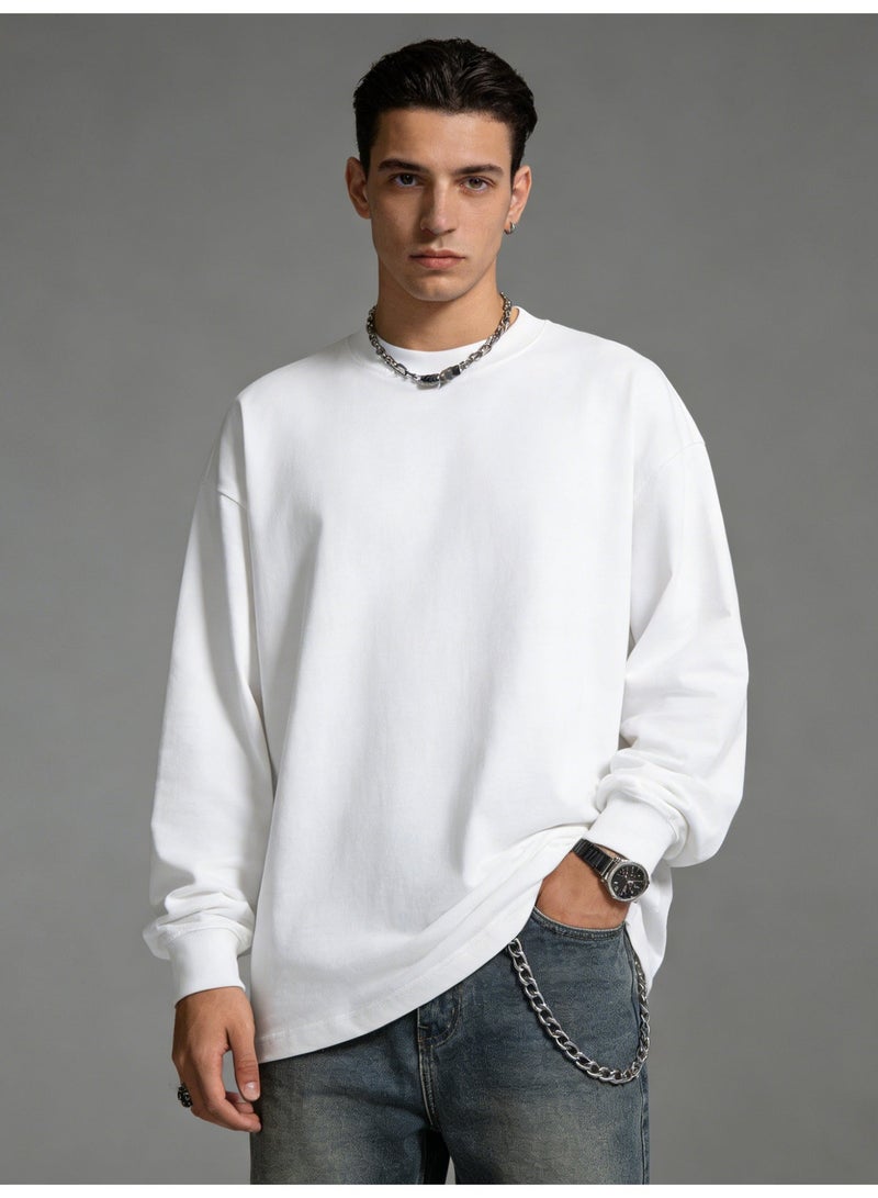 oversize 100% pure cotton long sleeve T-shirt | unisex casual basic T-shirt, suitable for daily and outdoor sports. - Image 5